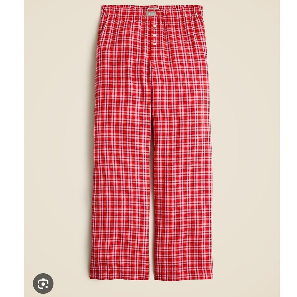 J.Crew Women's Flannel Pajama Pant Red Tartan Plaid Cotton Modal Lightweight- S
